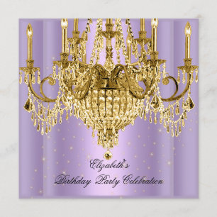 Elegante Lila Gouden Kroonluchter Verjaardagsfeest Kaart