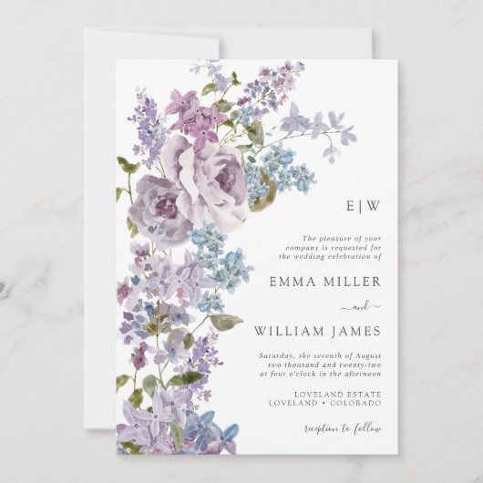 Elegante Lila groene bruiloft Kaart (Voorkant)