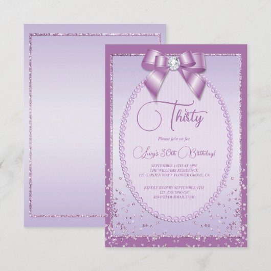 Elegante Lila Jewel Bow & Confetti Verjaardag Kaart (Voorkant / Achterkant)