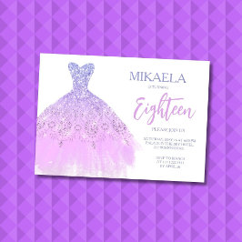 Elegante Lila Jurk Glitter 18e Verjaardagsuitnodig Kaart