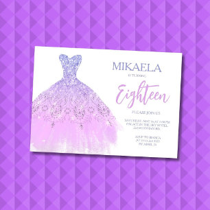 Elegante Lila Jurk Glitter 18e Verjaardagsuitnodig Kaart