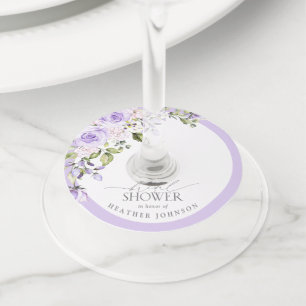 Elegante Lila Lavendel Bloemachtige Bruidsdouche Wijnglaslabel