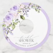 Elegante Lila Lavendel Bloemachtige Bruidsdouche Wijnglaslabel (Voorkant)