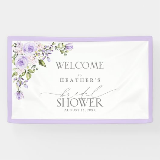 Elegante lila lavendel bloemenshowers verwelkomen spandoek (Horizontaal)