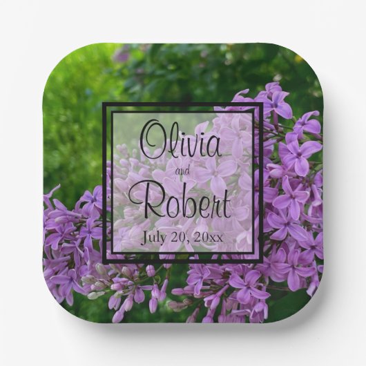 Elegante Lila lavendel paarse bloemenbruiloft Papieren Bordje (Voorkant)