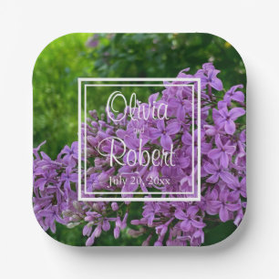 Elegante Lila lavendel paarse bloemenbruiloft Papieren Bordje