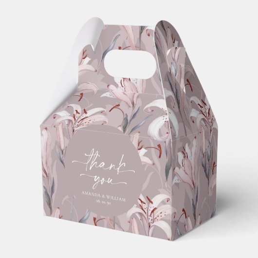 Elegante Lila Lily Wedding Favoriet Box Bedankdoosjes (Achterkant)