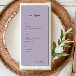 Elegante lila minimalistische bruiloft menu