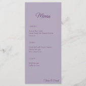 Elegante lila minimalistische bruiloft menu (Voorkant)