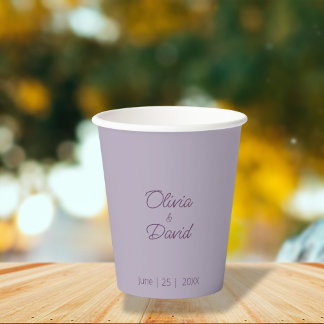 Elegante lila minimalistische bruiloft papieren bekers