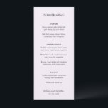 Elegante Lila Moderne Trouwdag Menu<br><div class="desc">Moderne trouwmenu met een eenvoudig en minimaal ontwerp met uw namen in een hedendaags handgeschreven lettertype.  Het kleurpalet is lavendel / paars en kan worden gewijzigd in de ontwerpbewerkingstool.  Dit hedendaagse ontwerp is geschikt voor elke stijl van trouwen.</div>