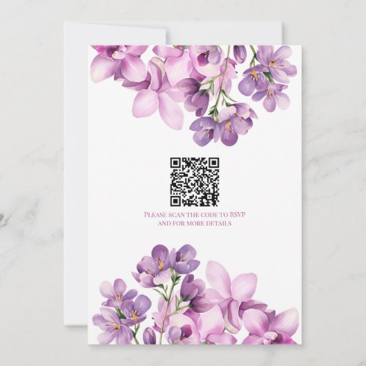 Elegante Lila Paarse Bloemen met QR-code Bruiloft Kaart (Achterkant)