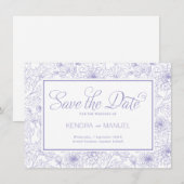 Elegante Lila Paarse Bloemen Toile Wedding Save The Date (Voorkant / Achterkant)