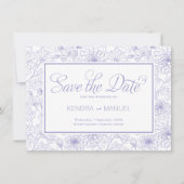 Elegante Lila Paarse Bloemen Toile Wedding Save The Date (Voorkant)