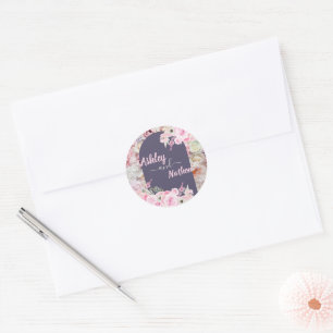 Elegante Lila Paarse Bloemenboog Zomer bruiloft Ronde Sticker