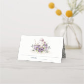 Elegante Lila Paarse bloementheepot Cup Bruiloft Plaatskaartje (Achterkant)