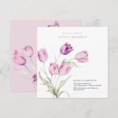 Elegante lila paarse bloemige watercolor tulpen kaart (Voorkant / Achterkant)