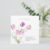 Elegante lila paarse bloemige watercolor tulpen kaart (Staand voorkant)