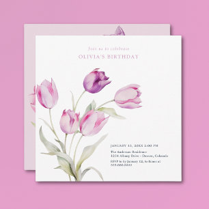 Elegante lila paarse bloemige waterverf tulpen kaart
