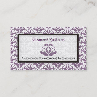 Elegante lila paarse damast mode visitekaartjes