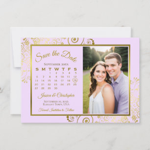 Elegante Lila Paarse & Gouden Kalender Fotobruilof Save The Date