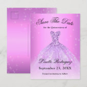 Elegante lila paarse Quinceanera Save The Date Briefkaart (Voorkant / Achterkant)