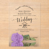 Elegante Lila Paarse Roos Lacy Calligrafie Wedding Acryl Uitnodigingen (Voorkant)