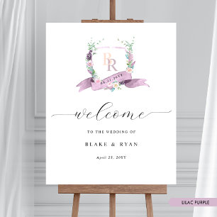 Elegante Lila Pastel Monogram Huwelijk Welkom Teke Poster