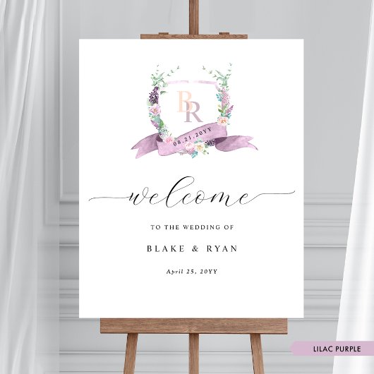 Elegante Lila Pastel Monogram Huwelijk Welkom Teke Poster