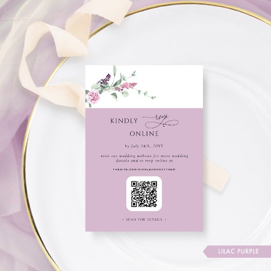 Elegante Lila pastelbloem RSVP Online, QR-code Informatiekaartje