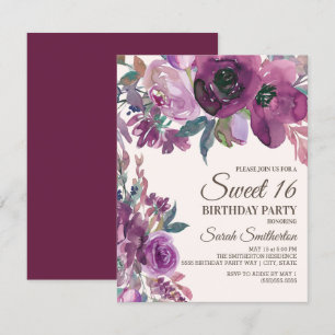 Elegante Lila Pr Plum Paarse Bloemrijke Script Swe Kaart