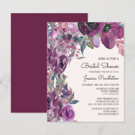 Elegante lila pruim paarse bloem bruiloftdouche kaart