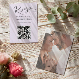 Elegante Lila QR Code RSVP bruiloft Kaartje