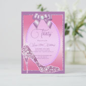 Elegante Lila & Roze Juweel Bow & Stiletto Verjaar Kaart (Staand voorkant)