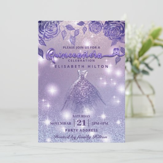 Elegante Lila rozen modern Glitter jurkje Kaart (Staand voorkant)