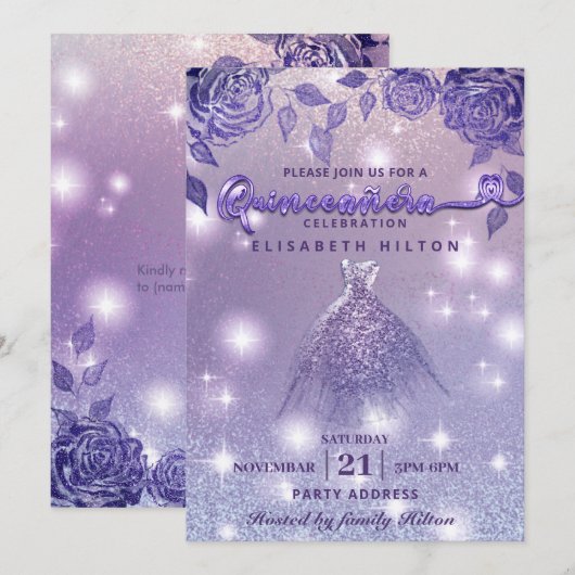 Elegante Lila rozen modern Glitter jurkje Kaart (Voorkant / Achterkant)