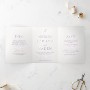 Elegante Lila Script Monogram bruiloft Drieluik Uitnodiging