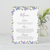 Elegante Lila stoffige blauwe bloemenbruiloft rece Menu (Staand voorkant)