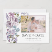 Elegante Lila trouwfoto Save The Date (Voorkant)