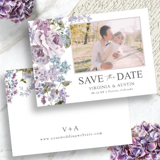 Elegante Lila trouwfoto Save The Date
