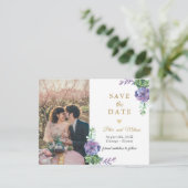 Elegante Lila vetplanten foto Save the Date Aankondiging (Staand voorkant)