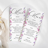 Elegante Lila Waterverf Bloemen Bruiloft Menu