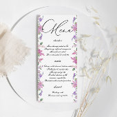 Elegante Lila Waterverf Bloemen Bruiloft Menu