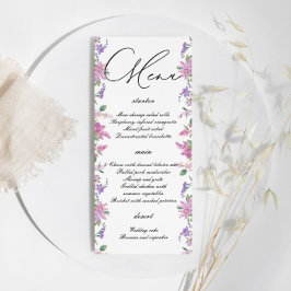 Elegante Lila Waterverf Bloemen Bruiloft Menu