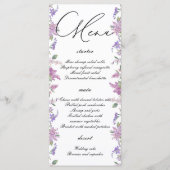 Elegante Lila Waterverf Bloemen Bruiloft Menu (Voorkant)
