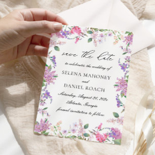 Elegante Lila Waterverf Bloemen Bruiloft Save The Date