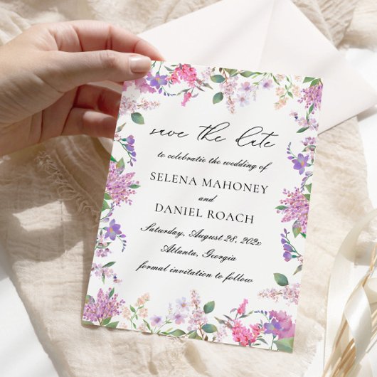 Elegante Lila Waterverf Bloemen Bruiloft Save The Date