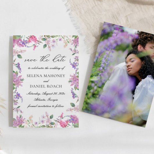 Elegante Lila Waterverf Bloemen Bruiloft Save The Date