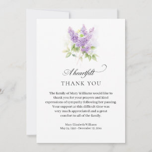 Elegante Lila Waterverf Floral Funeral Dank u Bedankkaart