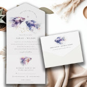 Elegante Lila Waterverf Kustvisbruiloft All In One Uitnodiging
